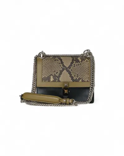 Fendi Kan I Small Tricolor Python Black In Grey