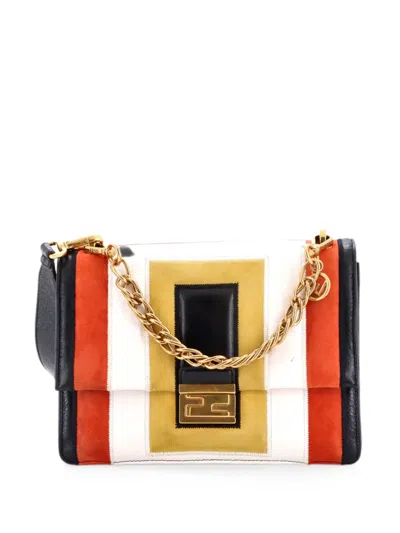 Pre-owned Fendi Kan U Leather Medium Shoulder Bag In Multicolour