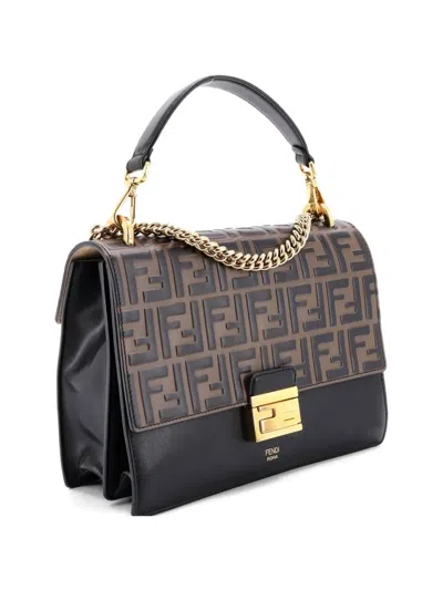 Pre-owned Fendi Kan U Zucca Embossed Leather Medium Shoulder Bag In Black