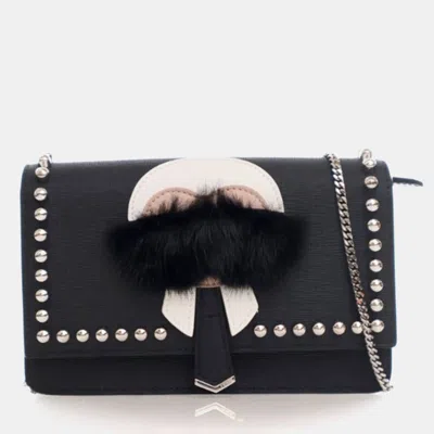 Pre-owned Fendi Karl Lagerfeld Black Calf Leather Wallet On Chain
