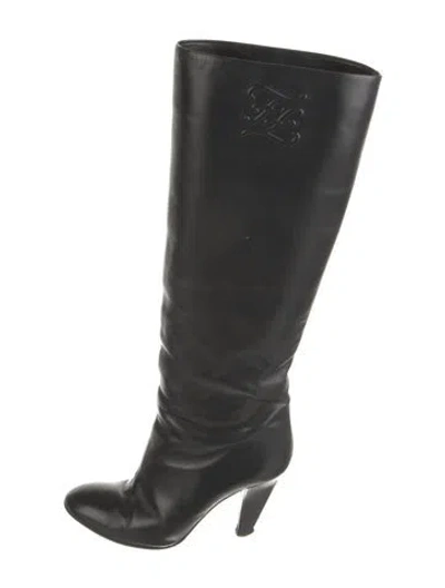 Pre-owned Fendi Karligraphy Accent Leather Boots In Black