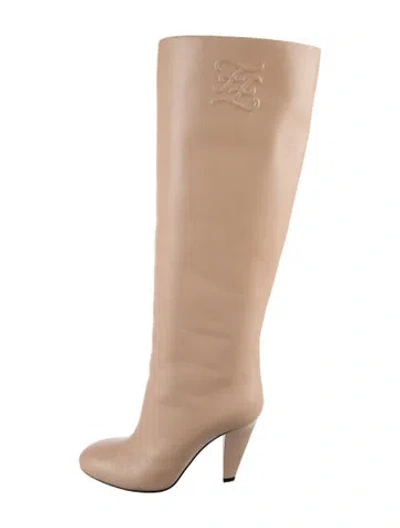 Pre-owned Fendi Karligraphy Accent Leather Boots In Neutrals