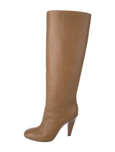 Pre-owned Fendi Karligraphy Accent Leather Boots In Neutrals