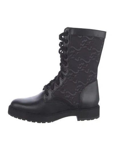 Pre-owned Fendi Karligraphy Accent Leather Combat Boots In Black