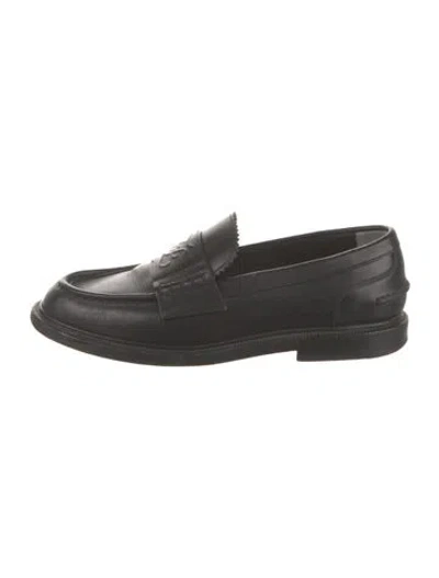 Pre-owned Fendi Karligraphy Accent Leather Loafers In Black