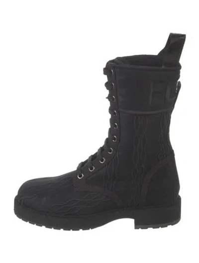 Pre-owned Fendi Karligraphy Accent Mesh Combat Boots In Black