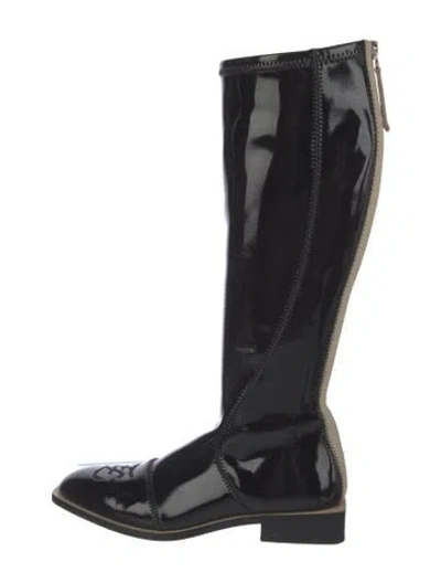 Pre-owned Fendi Karligraphy Accent Patent Leather Boots In Black