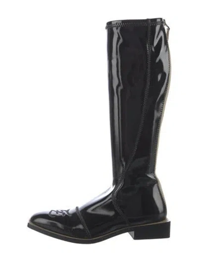 Pre-owned Fendi Karligraphy Accent Patent Leather Boots In Black
