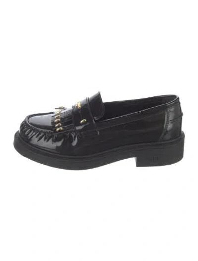 Pre-owned Fendi Karligraphy Accent Patent Leather Loafers In Black