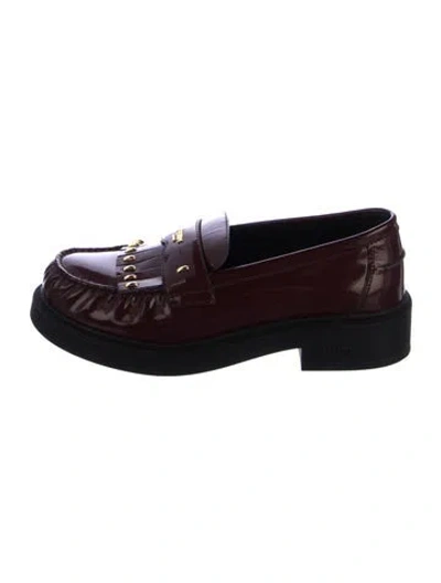 Pre-owned Fendi Karligraphy Accent Patent Leather Loafers In Burgundy