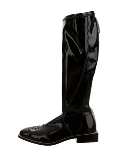 Pre-owned Fendi Karligraphy Accent Patent Leather Riding Boots In Black