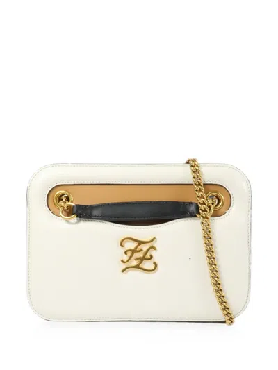 Pre-owned Fendi Karligraphy Calfskin Shoulder Bag In White