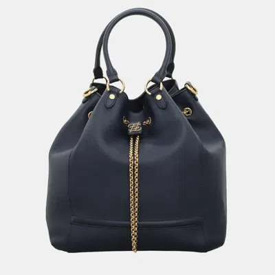 Pre-owned Fendi Karligraphy Chain Medium Bucket Bag