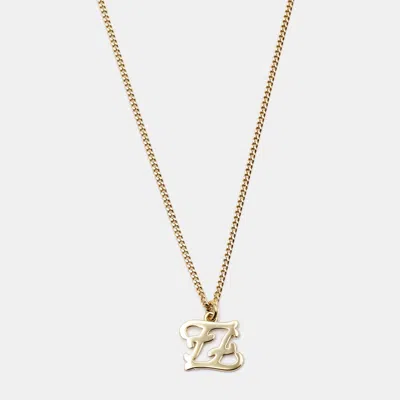 Pre-owned Fendi Karligraphy Gold Tone Pendant Necklace