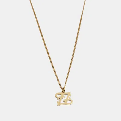 Pre-owned Fendi Karligraphy Gold Tone Pendant Necklace