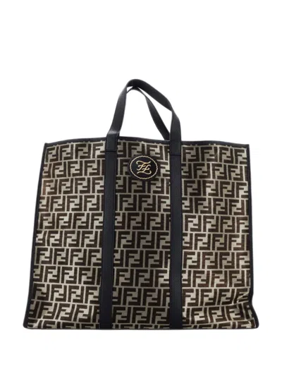 Pre-owned Fendi Karligraphy Metallic Zucca Canvas Large Tote Bag In Brown