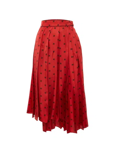 Pre-owned Fendi Karligraphy Pleated Midi Skirt In Red