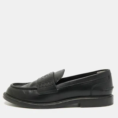 Pre-owned Fendi Karligraphy Size 38.5 Black Leather Loafers