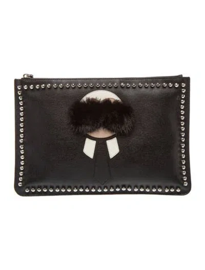Pre-owned Fendi Karlito Clutch In Black