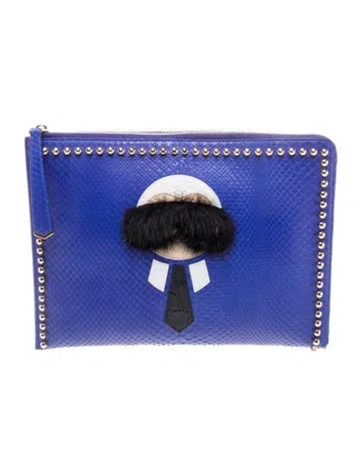 Pre-owned Fendi Karlito Clutch In Blue