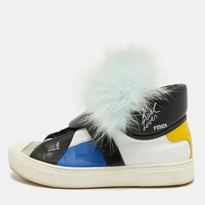 Pre-owned Fendi Karlito Size 39 Multicolor Leather And Mink Fur High Top Sneakers