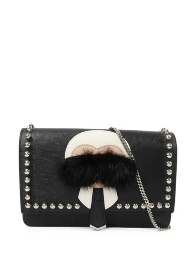 Pre-owned Fendi Karlito Studded Crossbody Bag In Black