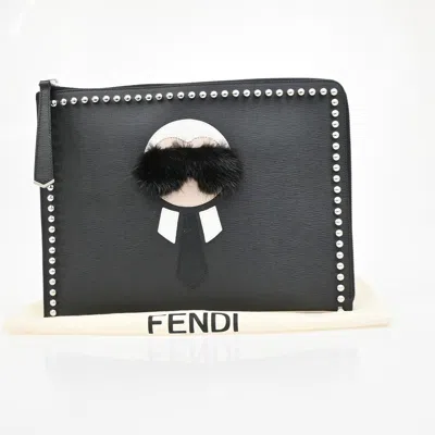 Pre-owned Fendi Karlito Studded Saffiano Leather Black Leather Clutche & Pouche Bag ()
