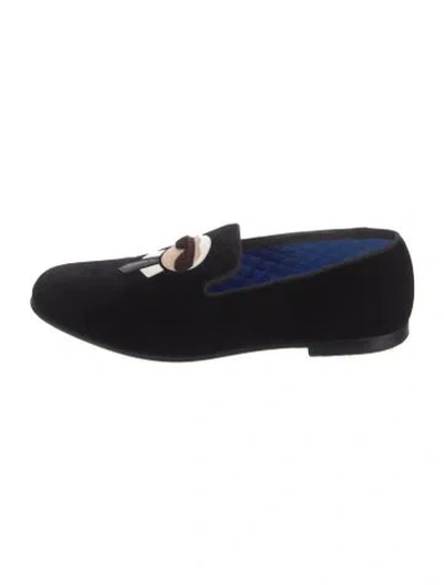 Pre-owned Fendi Karlito Velvet Loafers In Black