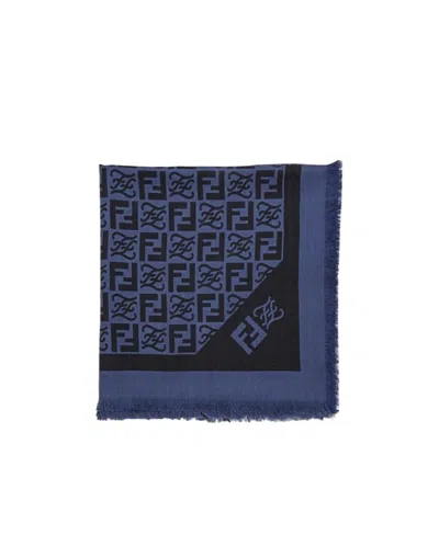 Fendi Keffiyeh Monogram Silk-blend Scarf In Blue