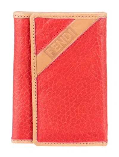 Pre-owned Fendi Key Holder Leather Coin Pouch In Red