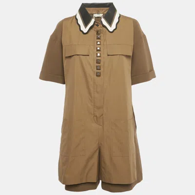 Pre-owned Fendi Khaki Green Cotton Layered Playsuit L