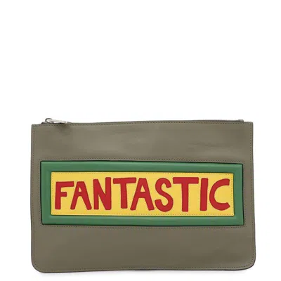 Pre-owned Fendi Khaki Leather Clutch Bag ()