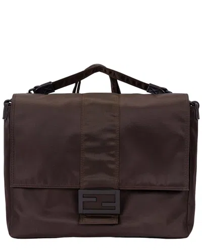 Fendi Khaki Plain Nylon Canvas Men's Messenger (authentic Pre-loved) In Burgundy