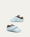 Fendi Kid's Baby Velcro Txt Logo Crib Shoe W Ff Detail In Blue