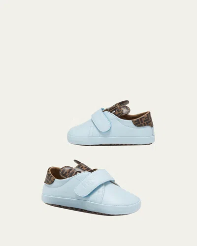 Fendi Kid's Baby Velcro Txt Logo Crib Shoe W Ff Detail In Blue