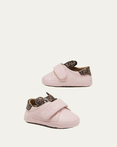 Fendi Kid's Baby Velcro Txt Logo Crib Shoe W Ff Detail In Pink