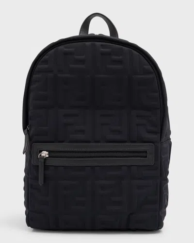 Fendi Kid's Embossed Monogram Backpack In Black