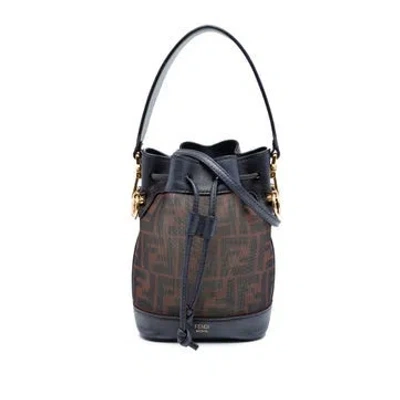 Pre-owned Fendi Kid Mohair Mini Zucca Mesh Mon Tresor Bucket Bag In Brown