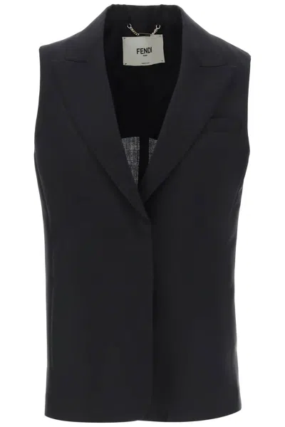 Fendi Kid Mohair Single-breasted Vest In Black