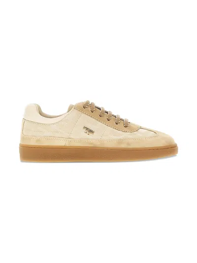 Fendi Kids All-over Logo Mini Sneakers For Girls In Neutral