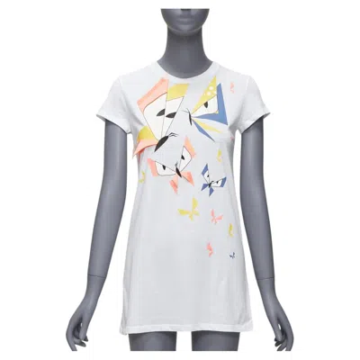 Pre-owned Fendi Kids Angry Monster Butterfly Applique White Cap Sleeve Long Tshirt 12y Xs