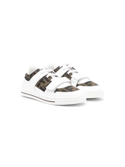 Fendi Kids Junior Leather And Jacquard Sneaker. In Multi