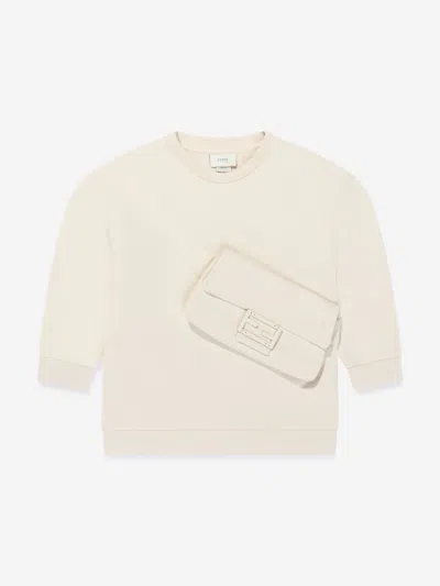 Fendi Kids Baguette Bag Sweatshirt In Beige