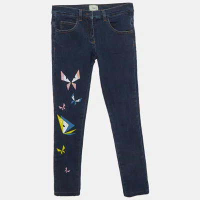 Pre-owned Fendi Kids Blue Butterfly Graphic Denim Skinny Jeans 12 Yrs/waist 28"