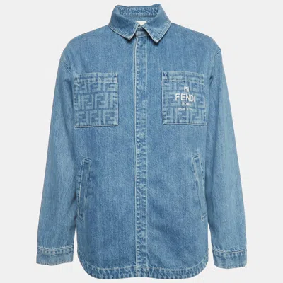 Pre-owned Fendi Kids Blue Logo Embroidered Denim Jacket 12 Yrs