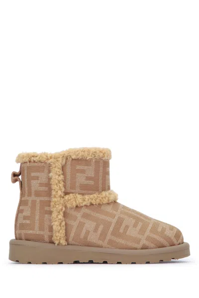 Fendi Kids Bootie Soft Jacquard Leather With Rubber Sole In Neutral