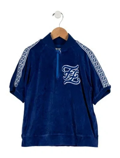 Pre-owned Fendi Kids Boys' Embroidered Ff Shirt In Blue/white
