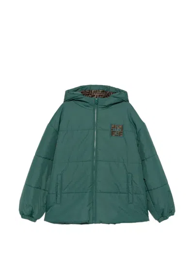 Fendi Kids Boys Logo Patch Zip-front Jacket With Side Pockets In Verde