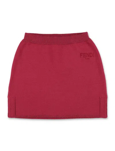 Fendi Kids Burgundy Knit Skirt In Black