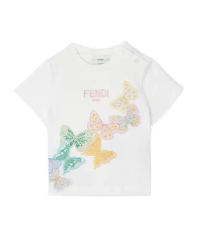 Fendi Kids Butterfly-printed Crewneck T-shirt In White